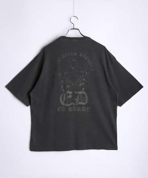 セール】EdHardy バックプリント クロス刺繍×カットオフデザイン