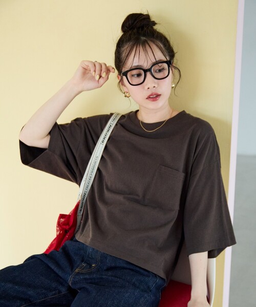 TELOPLAN ダークグレー クロップド丈 半袖シャツ セール】クロップド丈チュールドッキング半袖Tシャツ［ショート
