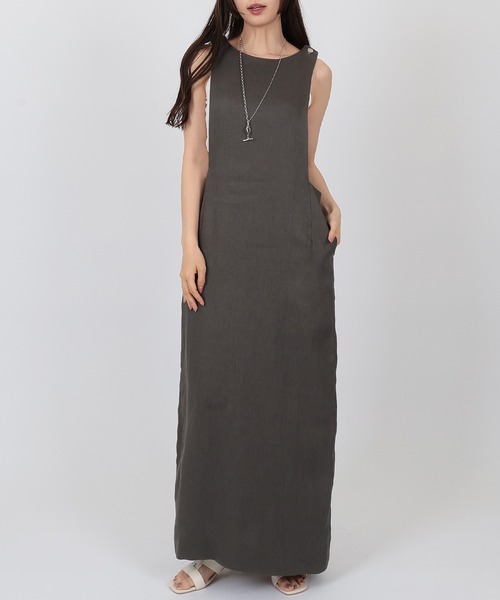 SUWDEE(スーディー)の「linen tight jumper skirt(ジャンパースカート・レディース・グレー・FREE)」の1枚目の写真