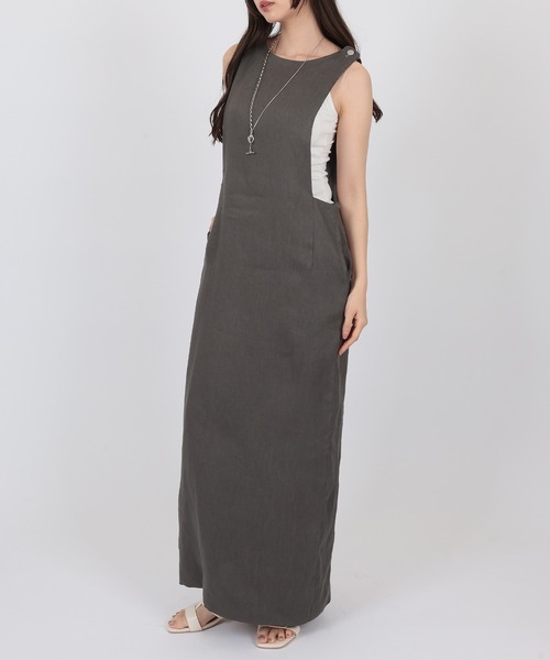 SUWDEE(スーディー)の「linen tight jumper skirt(ジャンパースカート・レディース・グレー・FREE)」の3枚目の写真