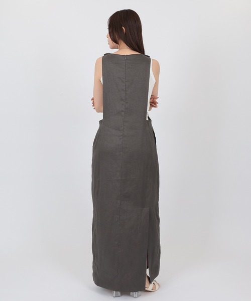 SUWDEE(スーディー)の「linen tight jumper skirt(ジャンパースカート・レディース・グレー・FREE)」の4枚目の写真