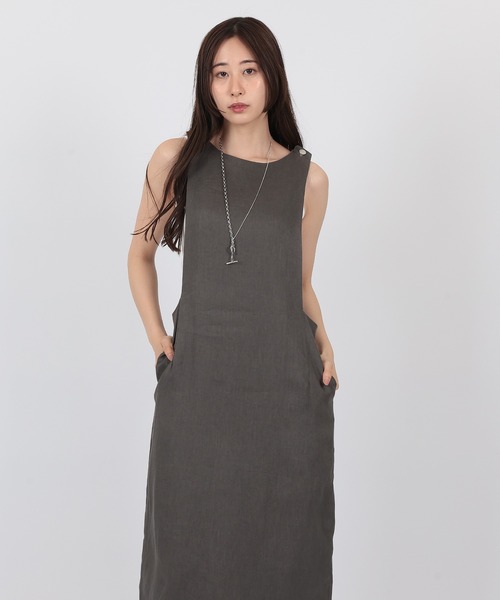 SUWDEE(スーディー)の「linen tight jumper skirt(ジャンパースカート・レディース・グレー・FREE)」の5枚目の写真