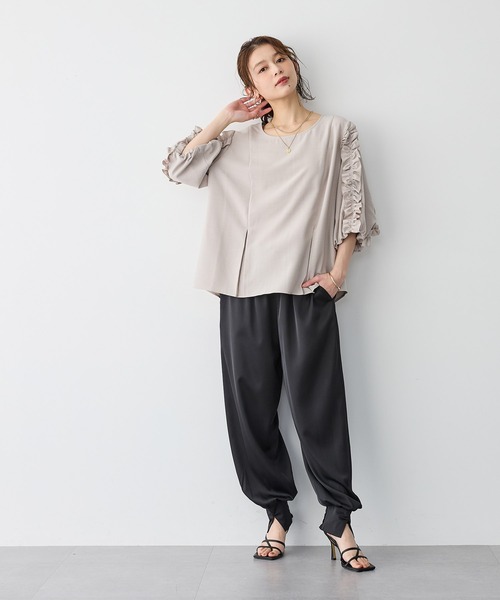 anyfee(エニフィー)の「【anyfee/プラスサイズ】リネンライク袖フリルブラウス(シャツ/ブラウス・レディース・チャコール/ベージュ/ネイビー・LL/3L/4L/5L)」の6枚目の写真