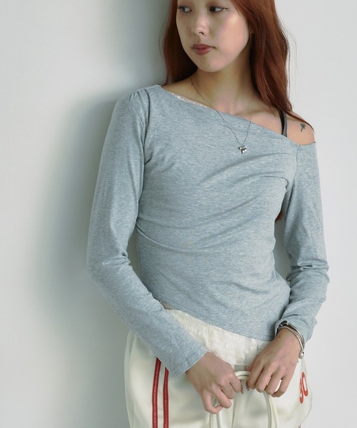 Asymmetry Off Shoulder Lace Tops /アシンメトリー オフ