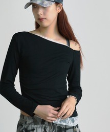 AO2（アオズ）の「Asymmetry Off Shoulder Lace Tops /アシンメトリー オフショルダーレーストップス（Tシャツ/カットソー）」