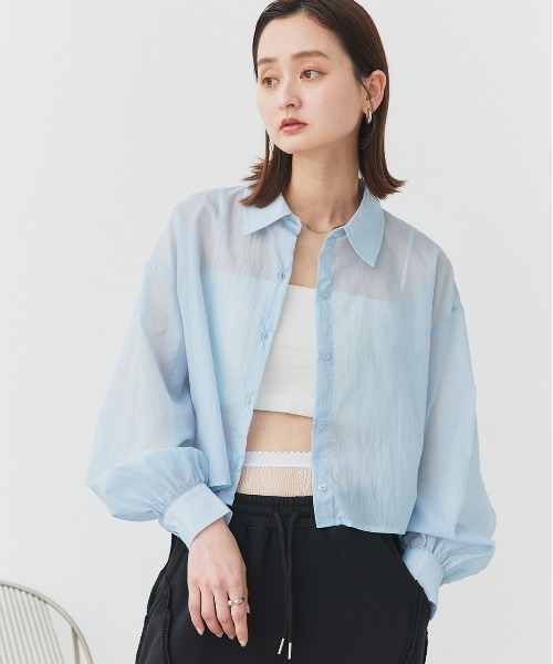 ad thie（アドティエ）の「シアーワッシャー ショート丈シャツ（シャツ/ブラウス・レディース・ピンク/ライトグリーン/ライトブルー/ブラック/オフホワイト・FREE）」の16枚目の写真