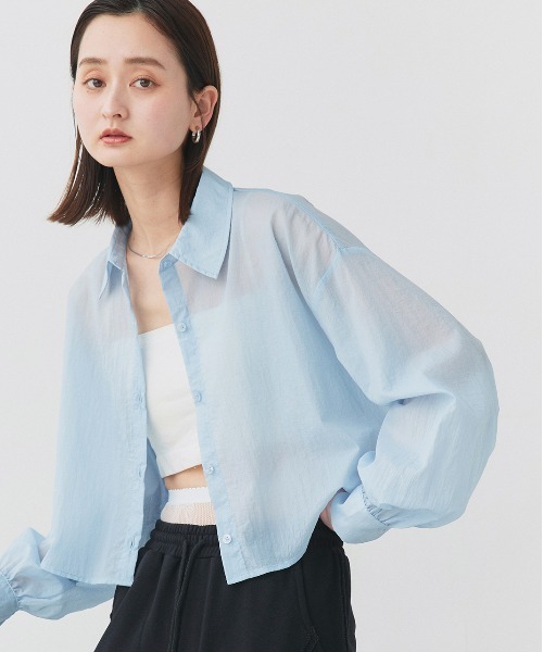 ad thie（アドティエ）の「シアーワッシャー ショート丈シャツ（シャツ/ブラウス・レディース・ピンク/ライトグリーン/ライトブルー/ブラック/オフホワイト・FREE）」の15枚目の写真