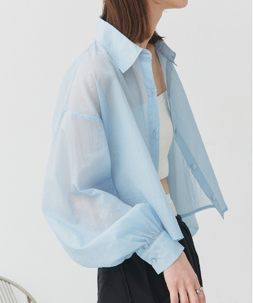 ad thie（アドティエ）の「シアーワッシャー ショート丈シャツ（シャツ/ブラウス・レディース・ピンク/ライトグリーン/ライトブルー/ブラック/オフホワイト・FREE）」の13枚目の写真