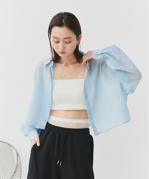 ad thie（アドティエ）の「シアーワッシャー ショート丈シャツ（シャツ/ブラウス・レディース・ピンク/ライトグリーン/ライトブルー/ブラック/オフホワイト・FREE）」の11枚目の写真