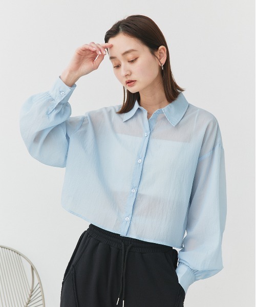 ad thie（アドティエ）の「シアーワッシャー ショート丈シャツ（シャツ/ブラウス・レディース・ピンク/ライトグリーン/ライトブルー/ブラック/オフホワイト・FREE）」の10枚目の写真