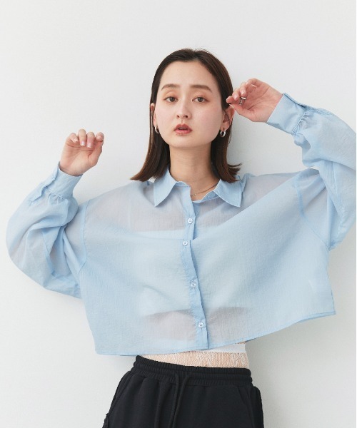 ad thie（アドティエ）の「シアーワッシャー ショート丈シャツ（シャツ/ブラウス・レディース・ピンク/ライトグリーン/ライトブルー/ブラック/オフホワイト・FREE）」の9枚目の写真