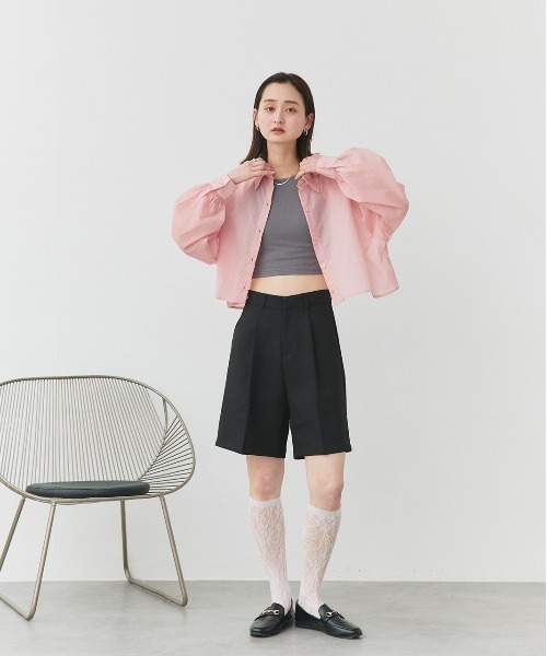 ad thie（アドティエ）の「シアーワッシャー ショート丈シャツ（シャツ/ブラウス・レディース・ピンク/ライトグリーン/ライトブルー/ブラック/オフホワイト・FREE）」の8枚目の写真