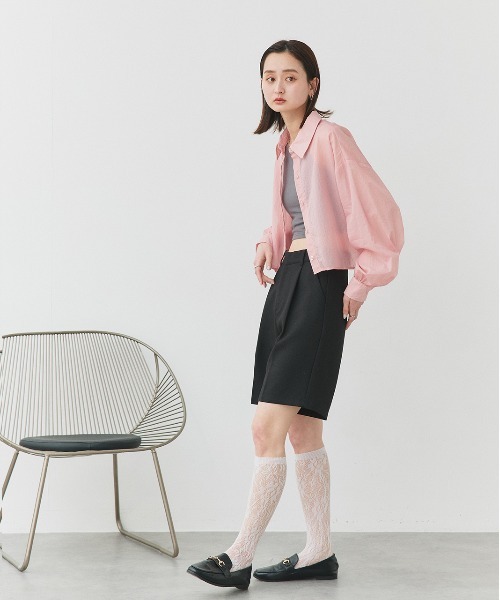 ad thie（アドティエ）の「シアーワッシャー ショート丈シャツ（シャツ/ブラウス・レディース・ピンク/ライトグリーン/ライトブルー/ブラック/オフホワイト・FREE）」の7枚目の写真