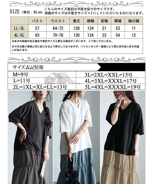 GOLDJAPAN（ゴールドジャパン）の「Vネック異素材ドッキングギャザーワンピース【大きいサイズ対応】（ワンピース・レディース・ブラック/オフホワイト/チャコール・LL～3L/4L～5L）」の20枚目の写真