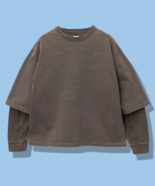 AOZORA(アオゾラ)の「AOZORA/アオゾラ ボーダーレイヤードロンTEE(Tシャツ/カットソー・メンズ・ブラウン/ブルー・LARGE/X-LARGE/MEDIUM)」の2枚目の写真