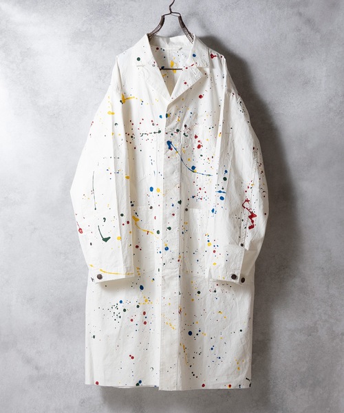 HAND PAINTED CHAIN STITCH LOGO WORK SHOP COAT / ハンドペイント