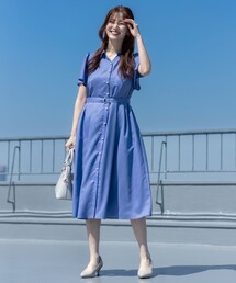 ワンピース（ブルー・ネイビー/青色系・ミモレ・半端丈