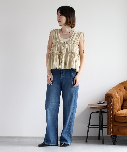 cepo（セポ）の「〈接触冷感 / UVカット〉ICE デニム リメイクワイドストレートパンツ（デニムパンツ・レディース・ブルー系2/ブルー系3/ブルー系1・S/M/L）」の5枚目の写真