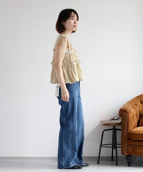 cepo（セポ）の「〈接触冷感 / UVカット〉ICE デニム リメイクワイドストレートパンツ（デニムパンツ・レディース・ブルー系2/ブルー系3/ブルー系1・S/M/L）」の7枚目の写真