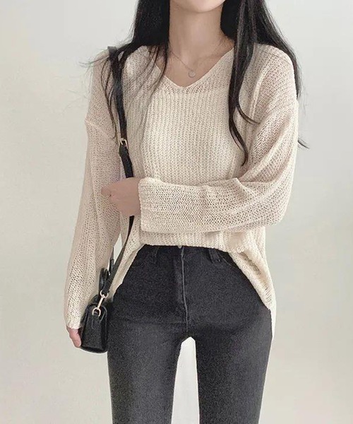 美品♡スピック＆スパン Vネックルーズニット Bonjour Sagan ニット セーター ディープVネックニット