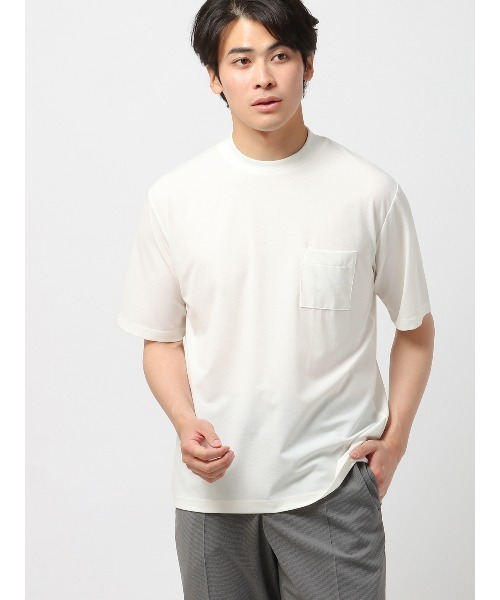 SUIT SQUARE（スーツスクエア）の「半袖Tシャツ 半袖 ウォッシャブル 接触冷感 プレーティング鹿の子（Tシャツ/カットソー・メンズ・ネイビー系/ブラック系/ブルー系/ホワイト系・S/L/M/3L/LL）」の2枚目の写真