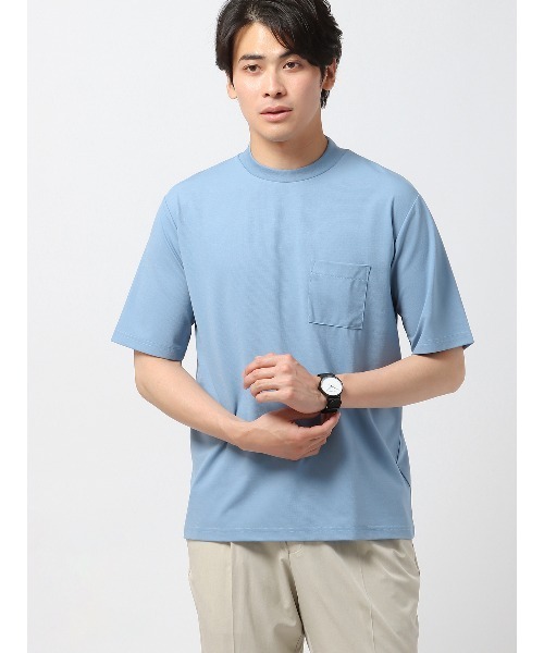 SUIT SQUARE（スーツスクエア）の「半袖Tシャツ 半袖 ウォッシャブル 接触冷感 プレーティング鹿の子（Tシャツ/カットソー・メンズ・ネイビー系/ブラック系/ブルー系/ホワイト系・S/L/M/3L/LL）」の4枚目の写真