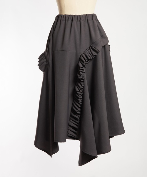 gomme（ゴム）の「ドレープツイル　フリルスカート（スカート・レディース・チャコールグレー/ブラック・MEDIUM）」の11枚目の写真