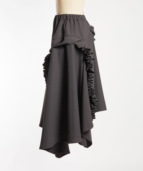 gomme（ゴム）の「ドレープツイル　フリルスカート（スカート・レディース・チャコールグレー/ブラック・MEDIUM）」の12枚目の写真