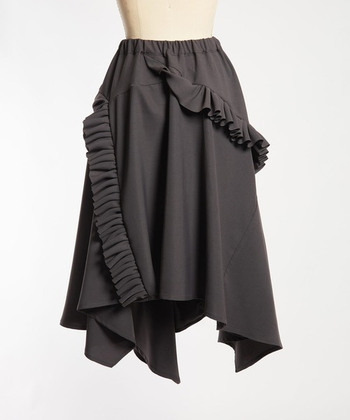 gomme（ゴム）の「ドレープツイル　フリルスカート（スカート・レディース・チャコールグレー/ブラック・MEDIUM）」の13枚目の写真
