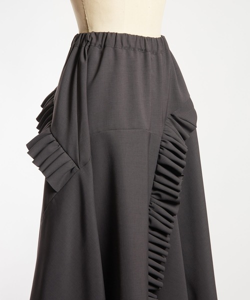 gomme（ゴム）の「ドレープツイル　フリルスカート（スカート・レディース・チャコールグレー/ブラック・MEDIUM）」の18枚目の写真