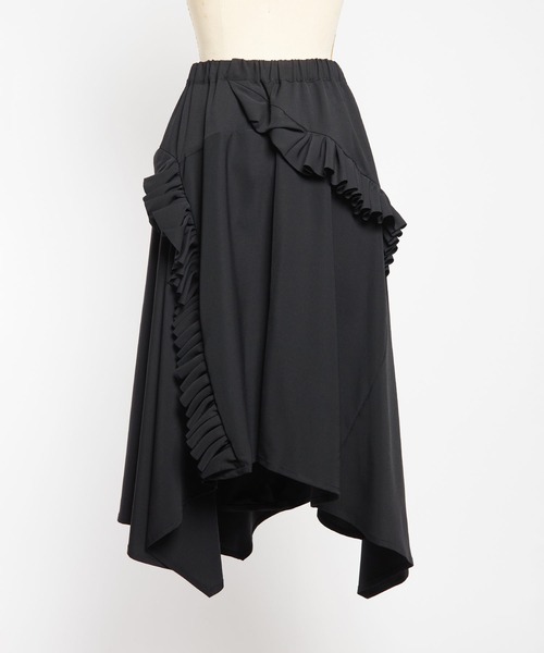 gomme（ゴム）の「ドレープツイル　フリルスカート（スカート・レディース・チャコールグレー/ブラック・MEDIUM）」の21枚目の写真