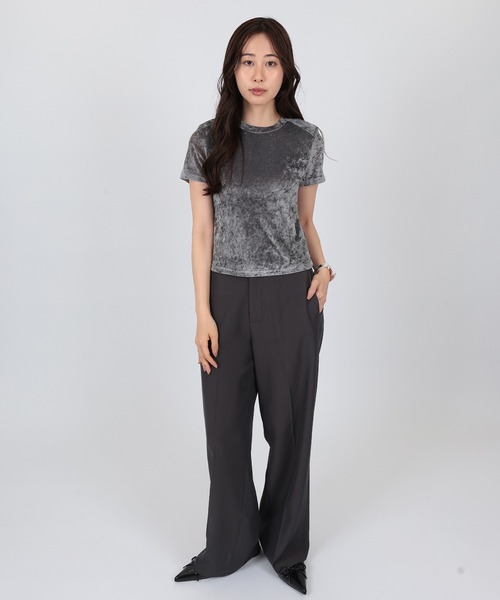 SUWDEE(スーディー)の「metallic crew neck t-shirt(Tシャツ/カットソー・レディース・グレー・M/S)」の2枚目の写真