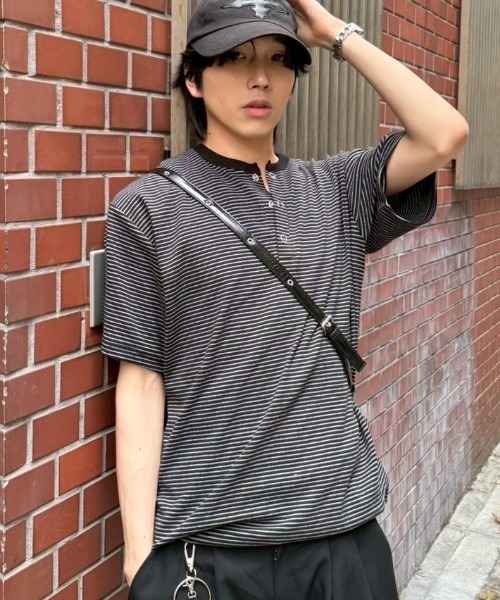 kizukiブラック ヘンリーネック ヘンリーネックTシャツ | ファッション通販サイト NUGU