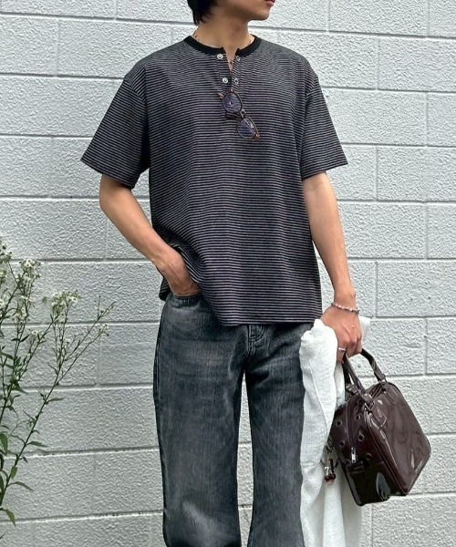 kizukiブラック ヘンリーネック Chikashitsu＋】henry neck half sleeve tee / 【チカシツプラス