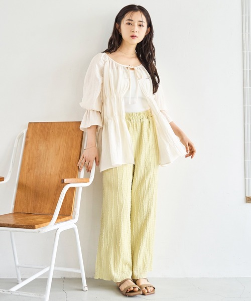 mil（ミル）の「ストライプジャガード ワイドパンツ（その他パンツ・レディース・ライム/ブラウン/ベージュ・S-Short/M-Short/S-Regular）」の18枚目の写真