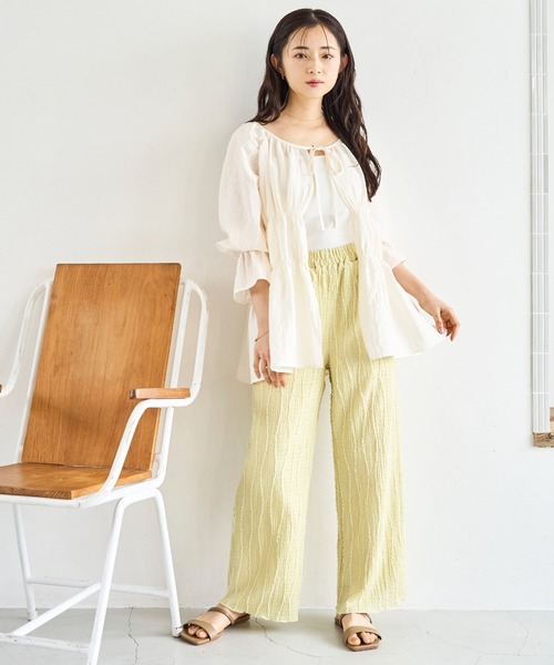 mil（ミル）の「ストライプジャガード ワイドパンツ（その他パンツ・レディース・ライム/ブラウン/ベージュ・S-Short/M-Short/S-Regular）」の19枚目の写真