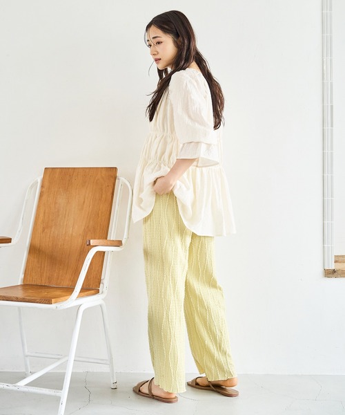 mil（ミル）の「ストライプジャガード ワイドパンツ（その他パンツ・レディース・ライム/ブラウン/ベージュ・S-Short/M-Short/S-Regular）」の20枚目の写真