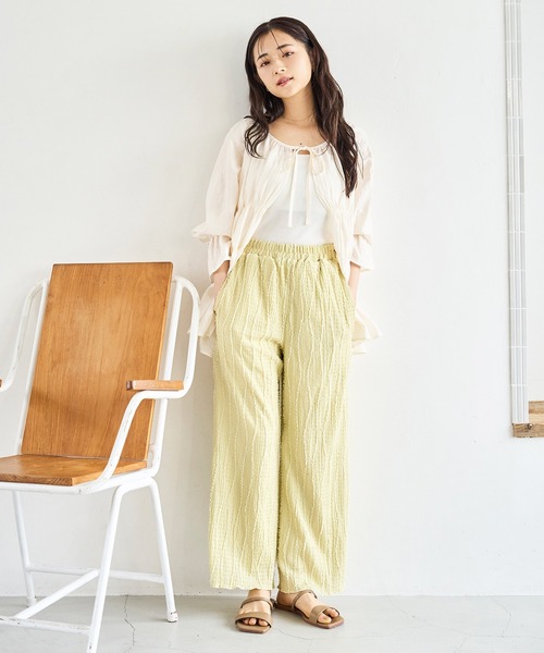mil（ミル）の「ストライプジャガード ワイドパンツ（その他パンツ・レディース・ライム/ブラウン/ベージュ・S-Short/M-Short/S-Regular）」の21枚目の写真