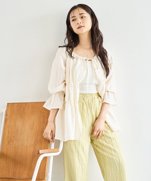 mil（ミル）の「ストライプジャガード ワイドパンツ（その他パンツ・レディース・ライム/ブラウン/ベージュ・S-Short/M-Short/S-Regular）」の22枚目の写真