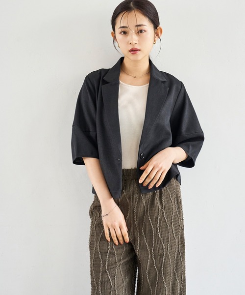 mil（ミル）の「ストライプジャガード ワイドパンツ（その他パンツ・レディース・ライム/ブラウン/ベージュ・S-Short/M-Short/S-Regular）」の11枚目の写真