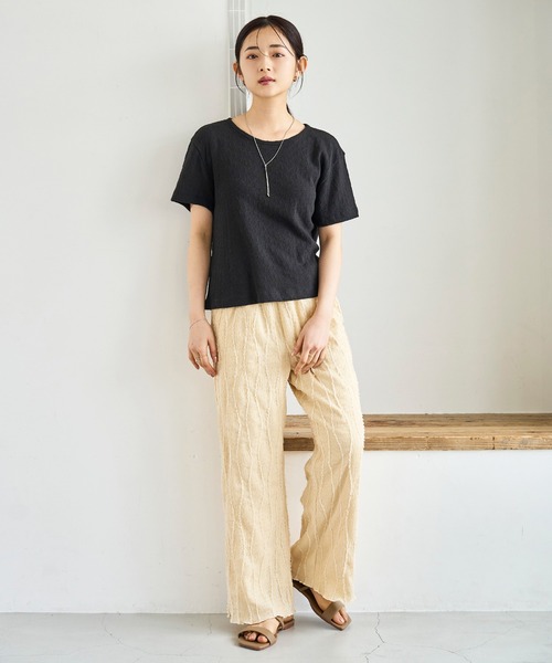 mil（ミル）の「ストライプジャガード ワイドパンツ（その他パンツ・レディース・ライム/ブラウン/ベージュ・S-Short/M-Short/S-Regular）」の12枚目の写真