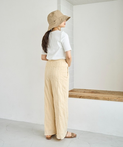 mil（ミル）の「ストライプジャガード ワイドパンツ（その他パンツ・レディース・ライム/ブラウン/ベージュ・S-Short/M-Short/S-Regular）」の17枚目の写真