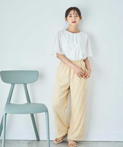 mil（ミル）の「ストライプジャガード ワイドパンツ（その他パンツ・レディース・ライム/ブラウン/ベージュ・S-Short/M-Short/S-Regular）」の8枚目の写真