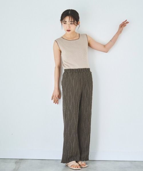 mil（ミル）の「ストライプジャガード ワイドパンツ（その他パンツ・レディース・ライム/ブラウン/ベージュ・S-Short/M-Short/S-Regular）」の5枚目の写真