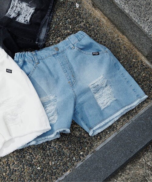 algy（アルジー）の「【接触冷感】ダメージショーパン（デニムパンツ・キッズ・ブラック/サックスブルー/オフホワイト・XX-SMALL/X-SMALL/SMALL/MEDIUM）」の3枚目の写真