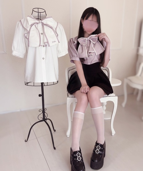 INTER FACTORY(インターファクトリー)の「もえにゃ - キラかわブラウス made in INTER FACTORY(シャツ/ブラウス・レディース・ホワイト/パープル・FREE)」の5枚目の写真
