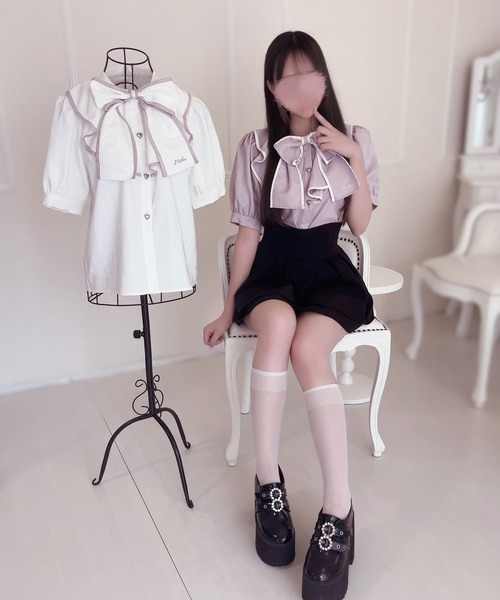 INTER FACTORY(インターファクトリー)の「もえにゃ - キラかわブラウス made in INTER FACTORY(シャツ/ブラウス・レディース・ホワイト/パープル・FREE)」の6枚目の写真
