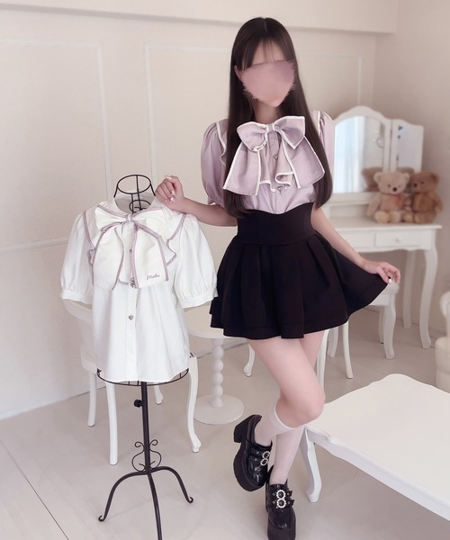 INTER FACTORY(インターファクトリー)の「もえにゃ - キラかわブラウス made in INTER FACTORY(シャツ/ブラウス・レディース・ホワイト/パープル・FREE)」の7枚目の写真