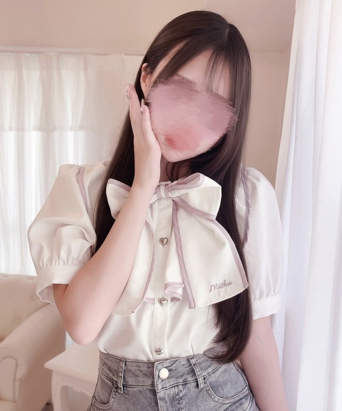 INTER FACTORY(インターファクトリー)の「もえにゃ - キラかわブラウス made in INTER FACTORY(シャツ/ブラウス・レディース・ホワイト/パープル・FREE)」の3枚目の写真