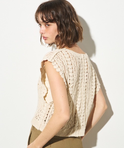 Aimeine ジャガードフレンチスリーブニット Spick＆Span ニット セーター アルファベットジャガードフレンチ